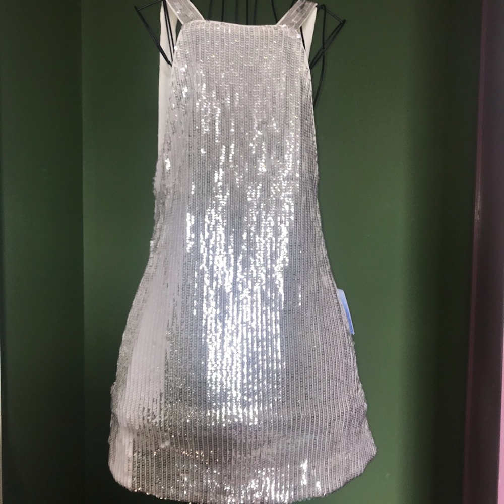 NWT White Sequined Small Short Prom Cocktail Dress